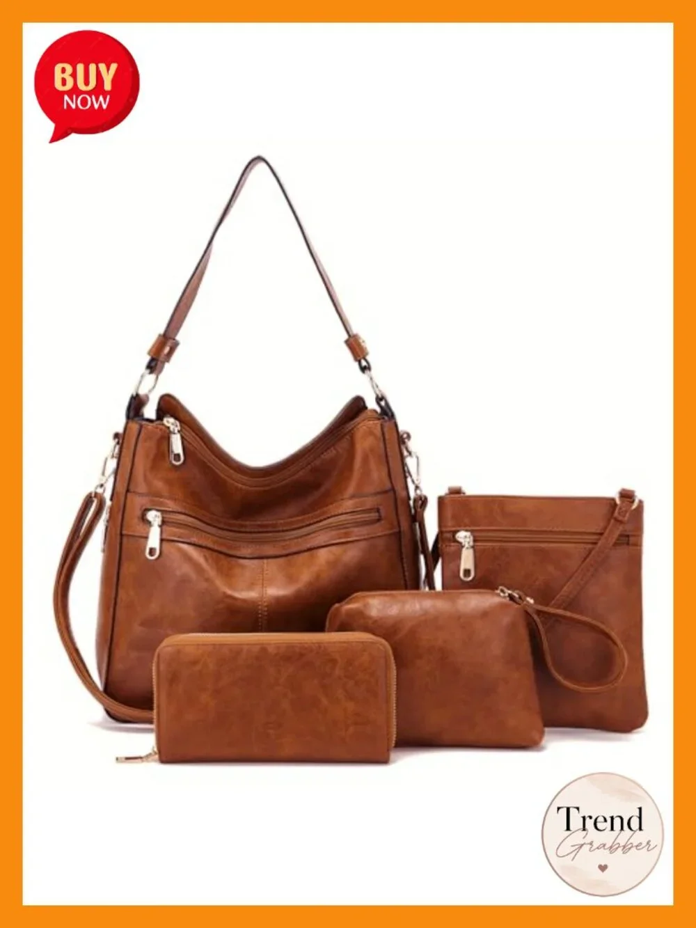 4 Piece Hobo Handbag Set with Crossbody Bag Wallet Coin Purse Faux Leather